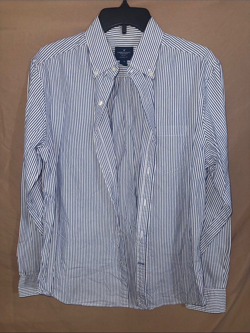 Men’s Medium American Eagle Outfitters Blue and White Striped Button-Down Shirt
